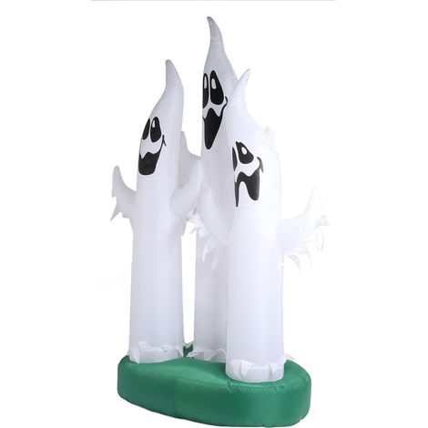 Aufblasbarer Halloween-Geist, 3 m, weiß, mit LED-Beleuchtung, für Garten und Rasen, EU-Stecker 100–240 V (1/5)