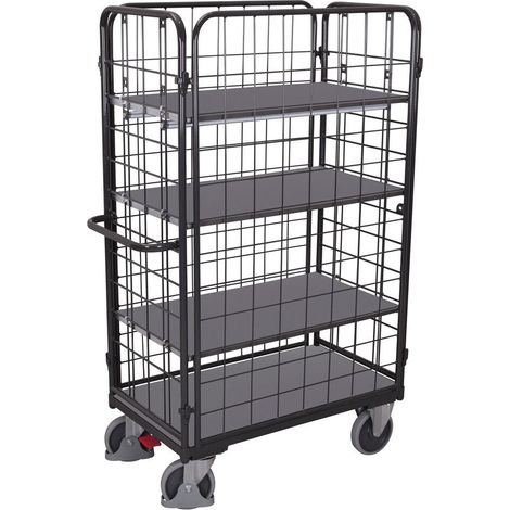 VARIOfit Etagenwagen, hoch und komplett vergittert mit 4 Etagen 1000x600mm Anthrazitgrau RAL 7016
