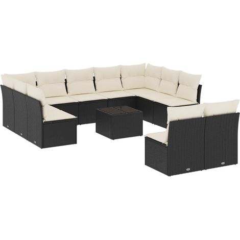 Salon de jardin 12 pcs avec coussins noir résine tressée (1/3)
