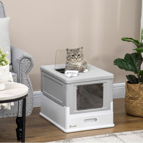 Geschlossene Katzentoilette mit Schaufel, weißer Kunststoff 47,5 x 35,5 x 36,7 cm OKMYHOME (1/5)