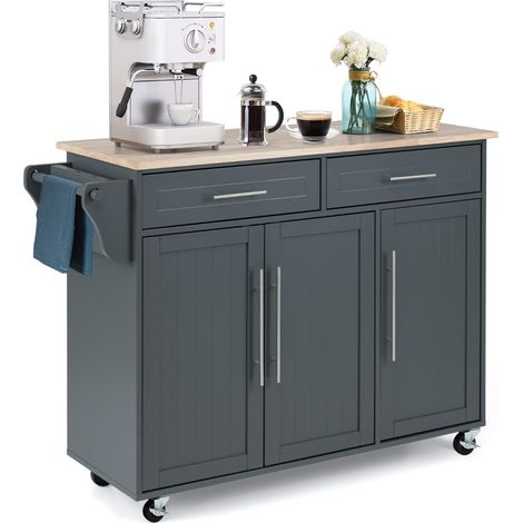 Chariot de rangement roulant avec 2 tiroirs profonds pour cuisine - gris (1/4)