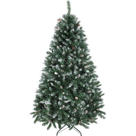 HOMCOM Albero di Natale Alto 180 Innevato cm 910 Rami, Pigne e Base in Metallo (1/5)