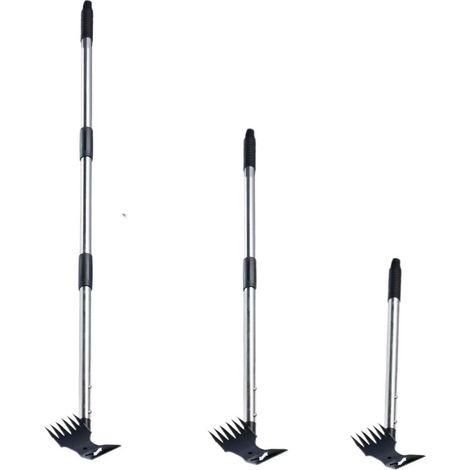 Houe râteau 2 en 1 à 6 dents type X avec manche télescopique 4 sections acier carbone outil désherbage jardinage extérieur (1/5)