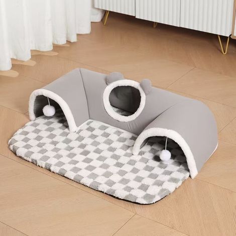 Übergroßer 2-in-1-Katzentunnel für mehrere Kätzchen, waschbare und vielseitige Spielmatte, herausnehmbares Kaninchenspielzeug und weiche und bequeme Matte mit Tunnel, L: 75 x 55 cm (empfohlen für 12 b