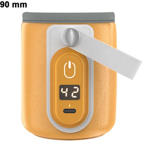 Tragbarer USB-Flaschenwärmer für Baby-Muttermilch, schnelles Aufladen und genaue Erwärmung von Auto- und Reiseflaschenwärmern, automatischer Isolier-Flaschenwärmer für Babymilch(Hoch Gelb, 90 mm)