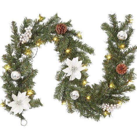 Guirlande De Noël - 180 Cm - Avec Lumières À Piles - Branches Réalistes - Pommes De Pin Et Baies - Pour Intérieur Et Extérieur (1/5)
