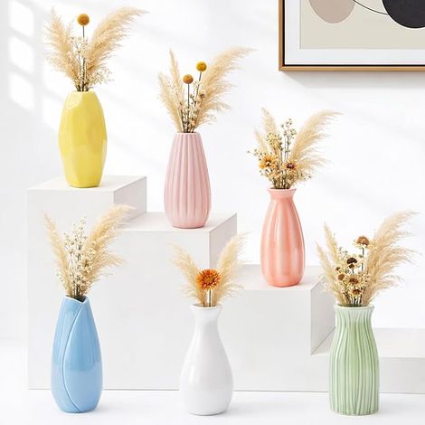 Set Ceramic Vases, Small Decorative Vases, 6 Shapes and Mini Ceramic Vases for Flowers, Pampas, Decoration, Deco Table, Style (12 cm) (1/4)