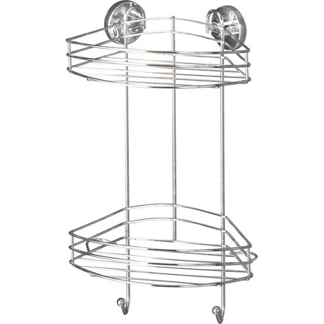 WENKO Etagère d'angle de douche murale sans perçage, 2 paniers de douche d'angle, fixation sans perçage Vacuum-Loc®, repositionnable sans laisser de trace, acier, 23x43x21 cm, chromé (1/5)