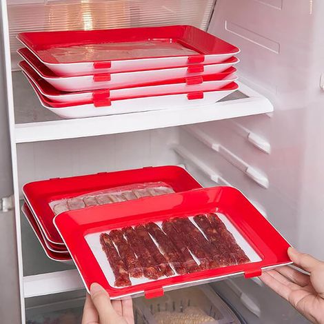 Frischhaltetablett 8er Set Lebensmittelkonservierung Tablett Vakuumversiegelung Konservierung Tablett Stapelbox Frischhaltedose Wurst Behälter mit hochwertige elastische Folie (1/5)