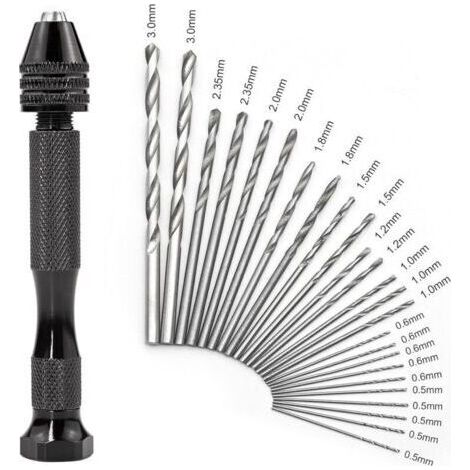 Kit de Mini Perceuse à Main de Precision avec 25 Pcs Forets Hélicoïdaux (0,5 à 3,0mm), Outils Rotatifs de Précision pour Métal, Bois, Travaux Manuels, Bijoux, Assemblage, Modélisme (1/5)