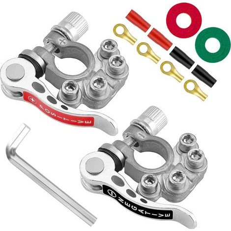 Paquete de 2 pinzas para batería - Terminales de latón tipo A SAE/JIS para coche, barco y furgoneta - Pinzas para batería fiables y duraderas para una conexión segura (1/5)