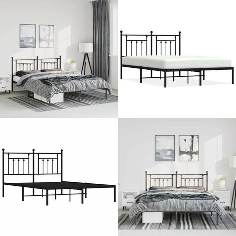Cadre de lit métal sans matelas avec tête de lit noir 150x200cm - Cadre de lit noir - Lit sans matelas (1/5)