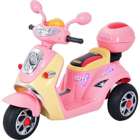 HOMCOM Elektro Kindermotorrad Elektromotorrad Kinderelektroauto Kinderfahrzeug Dreirad, 6V, Metall+PP, 108x51x75cm (Rosa+Gelb) (1/5)