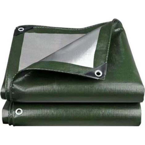 Bâche de protection extérieure universelle imperméable réversible avec œillets - 150g - Gris et vert - 3 x 4 m