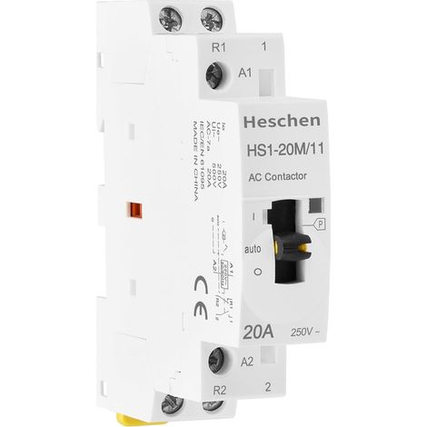 Disjoncteur domestique modulaire AC, HS1-20M/11, 20A, 2 pôles, 1NO 1NC, bobines 220VAC, montage sur rail DIN 35mm, avec interrupteur de commande manuel (1/5)