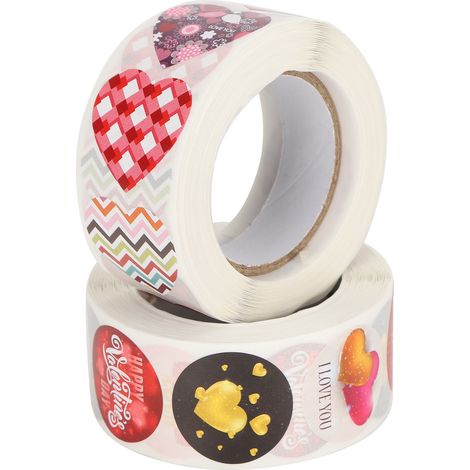 Rouleau de 2 rubans adhésifs washi décoratifs, étiquettes DIY scrapbooking, emballage cadeau, motif amour fond rouge (1/5)