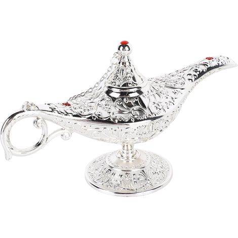 Lampe de table vintage arabe en métal, lampe à vœux, ornement décoratif argenté pour salon, fête ou bureau. (1/5)