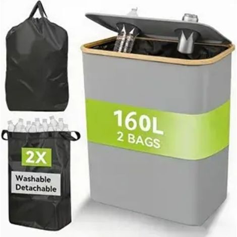 160L Pfandflaschen Aufbewahrung mit Deckel,Inklusive 2 wiederverwendbare Innentaschen,Für Küche/Outdoor,Klappbar Groß Behälter Leergut Flaschensammler,Schmutziger Korb,Aufnahmebox. (1/5)