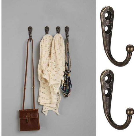 Lot de 5 crochets muraux en bronze, patères vintage avec vis, pour chambre et salle de bain. (1/5)