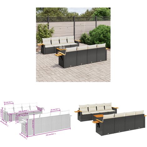 Salon de jardin 9 pcs avec coussins noir résine tressée - Salon De Jardin - Meuble Extérieur - Set Salon - Résine Tressée - Rotin Synthétique - Home & Living (1/3)