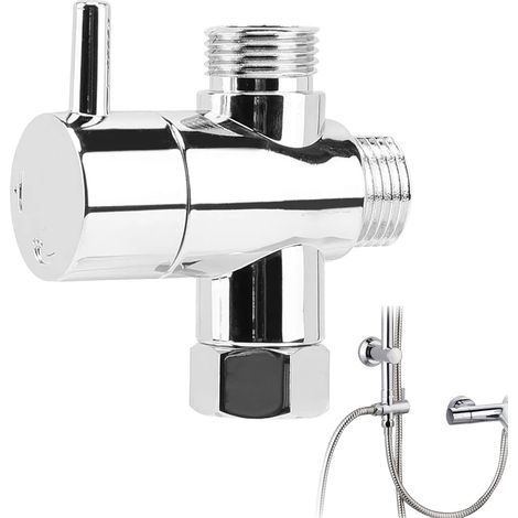 Vanne 3 Voies en Laiton Vanne d'inverseur à 3 voies, 3 Voies En Laiton Chromé G1/2", Robinet WC 3 Voies Douchette WC Double Pommeau De Douche Distr, Pour Salle De Bain,Entrée Mâle G1/2 Et Deux Sorties (1/5)