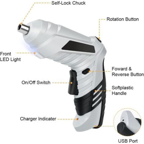 NALOOKAMIC Perceuse Visseuse Sans Fil 3.6Nm, Visseuse Devisseuse 1300mAh 3.6V + 26 Accessoires, 2 Sens Rotation + Lampe LED, Câble Charge USB, Idéal pour Artisans, Installation de Meubles et Jouets