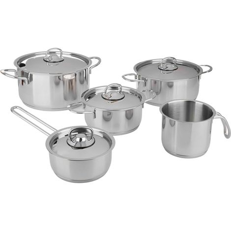 Set Pentole 9 Pezzi Acciaio Inox 18/10 Con Pentole, Casseruole E Bollilatte (1/5)
