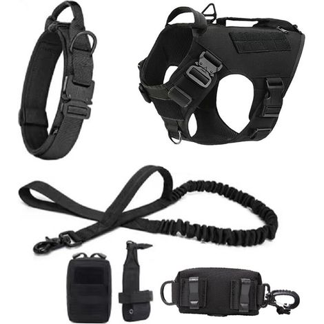 Harnais tactique pour chien avec laisse et accessoires de rangement, ensemble robuste et réglable pour grand chien, idéal pour dressage et activités en plein air (1/5)