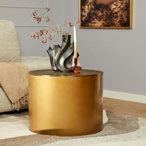 Petite table ronde dorée à plateau effet vieilli KANO (1/3)