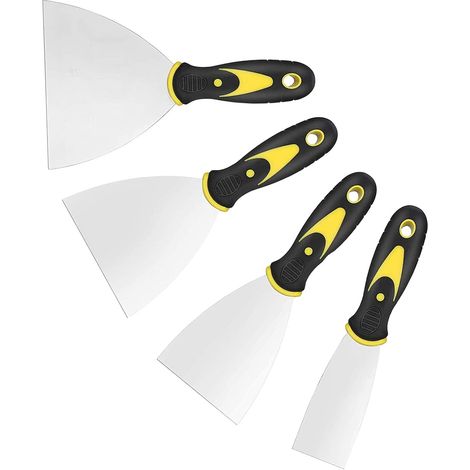 Grattoirs à papier peint, 1,5'', 3'', 4'', 5'' de large, ensemble de couteaux à mastic, outils de peinture de couteaux à spackle en métal (paquet de 4) (1/5)
