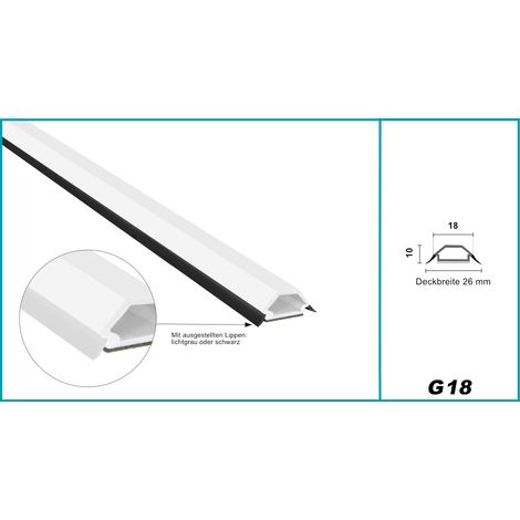 Glassprossen PVC weiß 1-2m - Weichlippen grau & schwarz, selbstklebend - HJ: G18 - 18x10mm / 45° Schräge, 2 Meter schwarze Lippe