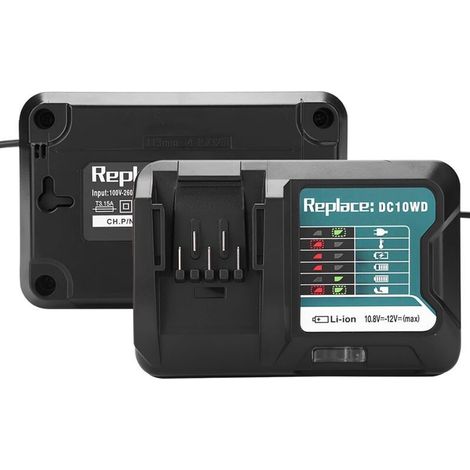 Ersatzladegerät für Makita Decker Akku, compatible Schnellladegerät mit LED-Anzeige, 10.8 V, 12 V, DC10WD, DC10SB, DC10WC, BL1015, BL1016, BL1021B, BL1041B (1/4)