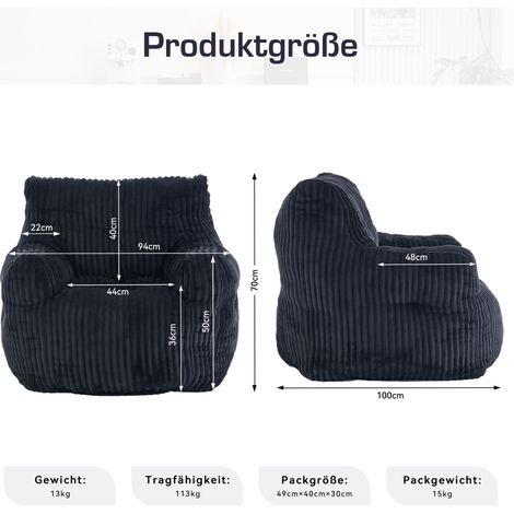 Coussin de sol moelleux en mousse souple, housse en velours côtelé noir, pour assise confortable