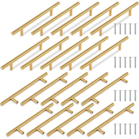 Juego de 20 tiradores de acero inoxidable para armarios de cocina, tiradores para muebles de cocina, distancia entre centros de 128 mm, color dorado. (1/5)