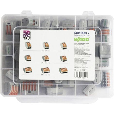 Assortiment de bornes pour boîte de dérivation WAGO WA-741-744 flexible: 0.08-2.5 mm² rigide: 0.08-2.5 mm² 54 pc(s) (1/4)