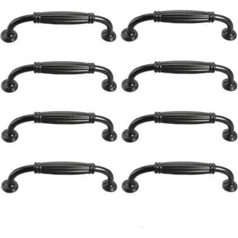 Set mit 8 europäischen Vintage-Schranktürgriffen, antike Schubladengriffe für Küche und Schlafzimmer, 96 mm Lochabstand, schwarz