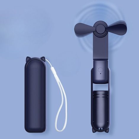 Ventilateur Portable Pliable, Petit Ventilateur de Poche pour Femme Fille Cadeau d'Été,Bleu foncé (1/5)