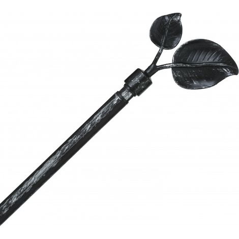Atmosphera – Tringle à rideau métal extensible 120-210 cm – Embouts déco fleur de lys noir – Facile à poser – Pour fenêtres de toutes tailles