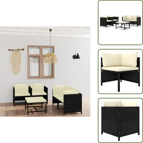 Cuscini da giardino - vidaXL Set Divani da Giardino 5 pz con Cuscini in Polyrattan Nero - Salotto da esterno