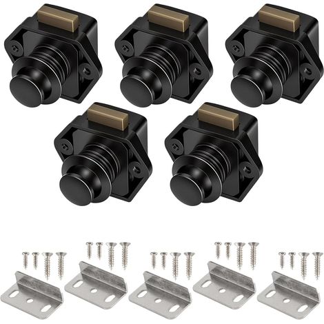 CCYKXA5 Pièces Bouton Poussoir Loquet Sans Clé Serrure Tiroir et Verrou Porte Placard Loquet de Verrouillage de Porte pour Camping Car Caravane Van (Noir) (1/5)