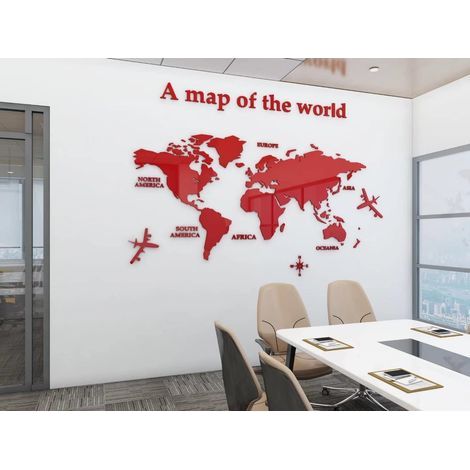 3D Art Carte Du Monde Muraux Sticker Murale Wall Décoration Décor Stickers Sticker Autocollant Murale Muraux Wall DIY Acrylique Cristal Bureau étude Salon Canapé Fond Décor (Rouge,180 × 100cm (1/5)