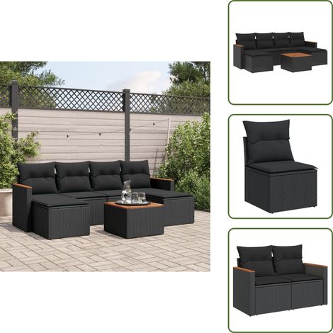 Salon de jardin 7 pcs avec coussins noir résine tressée - Ensemble Salon De Jardin - Mobilier Extérieur - Jardin Design - Chaise Lounge - Set Salon (1/5)