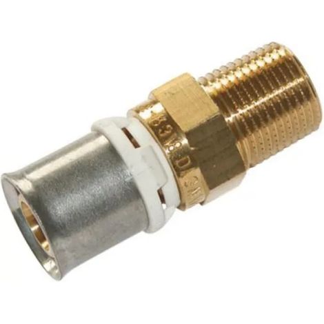Raccord pour tube multicouche laiton mâle 1/2", fixe à sertir 20 mm