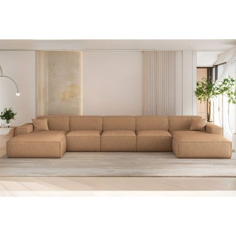 Wohnlandschaft Sofa U-Form CELES PREMIUM XL in Stoff Artico Rostbraun