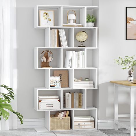 Bibliothèque à 6 Niveaux, Étagère avec 12 Compartiments de Rangement, Bibliothèque de Bureau, Meuble de Rangement, Etagère, pour Salon, Chambre, Bureau, Moderne, Blanc (1/5)