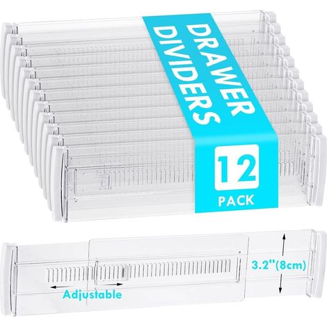 Séparateurs de tiroirs extensibles et réglables, organisateur de vêtements, adaptés aux armoires, cuisines et bureaux, 28,7-50,58 cm, lot de 12 (1/5)