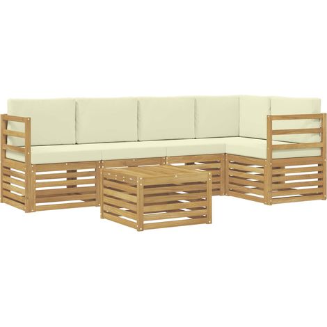 Sectional Sofa Set 6 pcs White and Cream Solid Acacia Wood vidaXL (1/5)