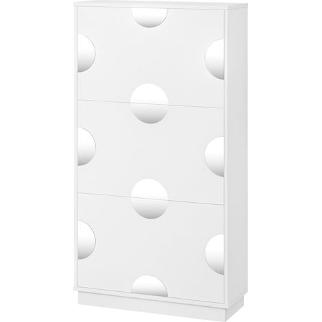 Meuble à chaussures blanc moderne et unique, avec 3 abattants, miroir rond, grand espace de rangement, adapté à l'entrée ou au hall