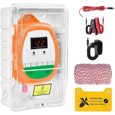 Cloture Electrique de 10 km Clôture électrique Kit : 1 électrificateurs + 1 fil canducteurs 200 m 2,2 mm² + 1 étui étanche - Clôture électrique pour bétail, chevaux, bergers (Orange) (1/5)