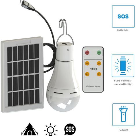 Solaire alimenté Ampoule Led - Portable USB Charge Lantern Lampe Spotlight Intérieur Bureau Cuisine Lecture avec Panneau Solaire pour Randonnée En Plein Air Camping Tente Pêche éclairage  (B)